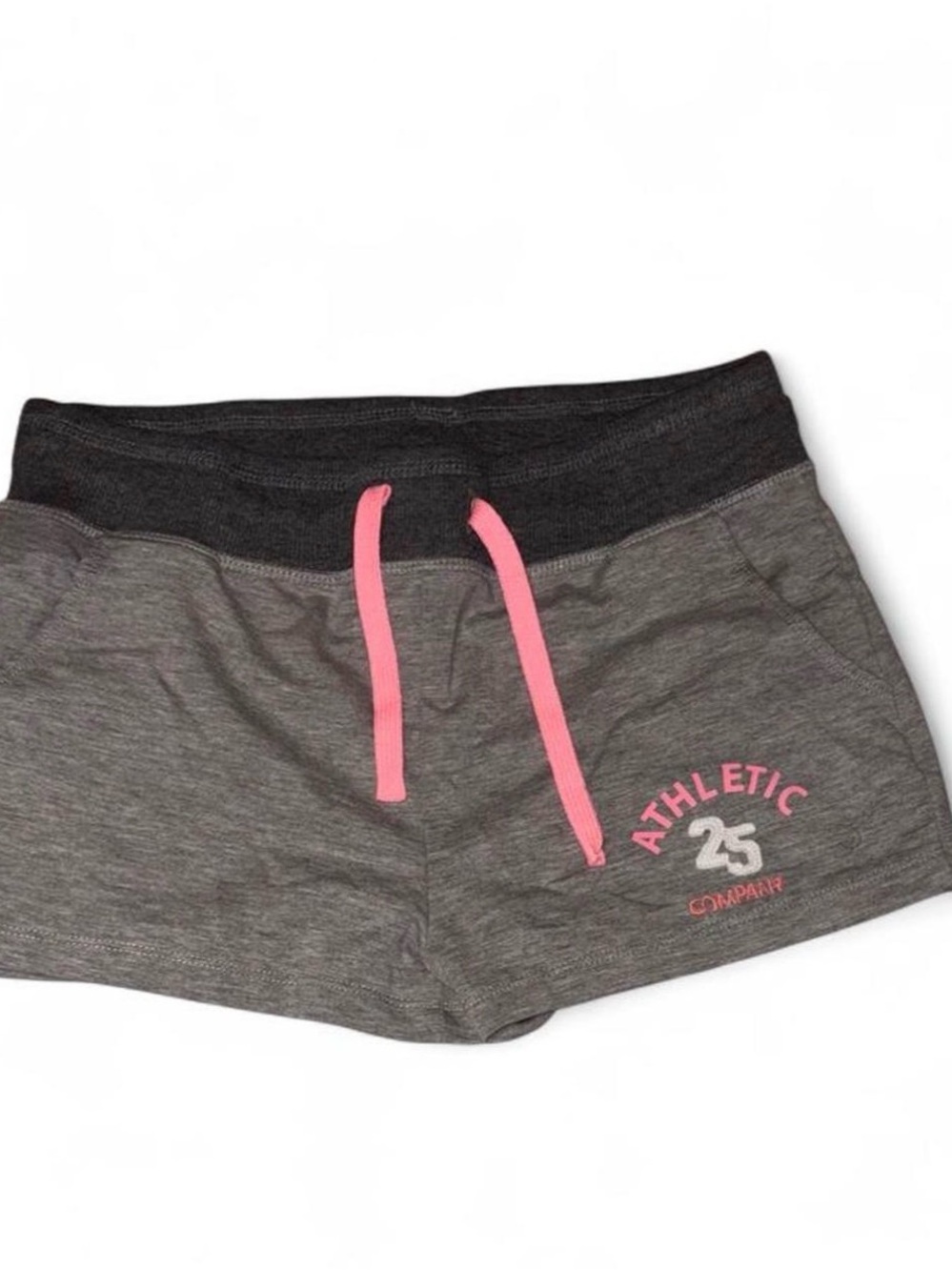 Women's Athletic Drawstring Shorts in Gray with Pink Accents
